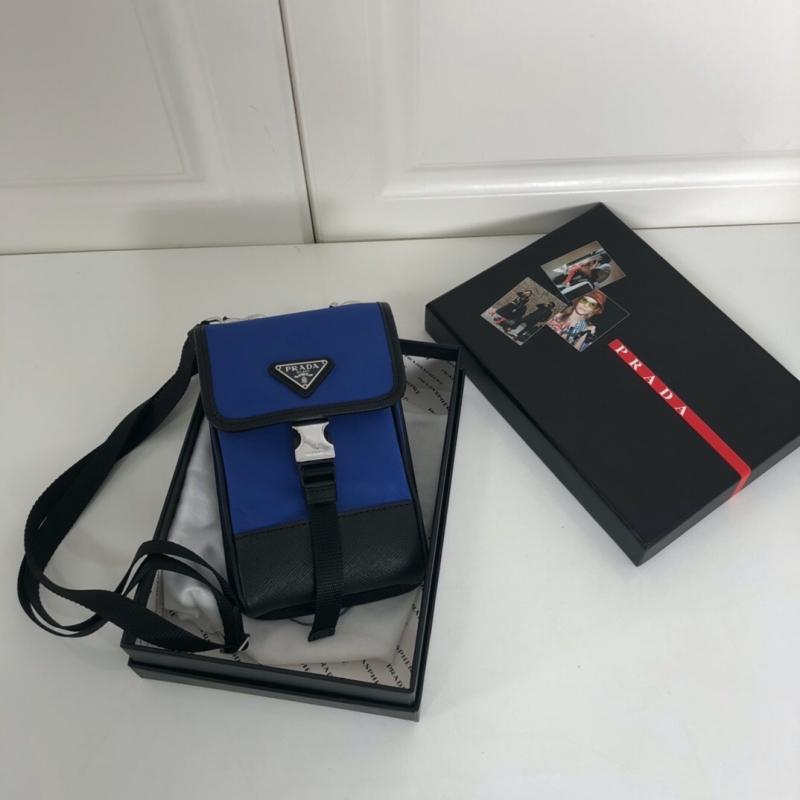 2ZH109 Prada 尼龍和Saffiano 皮革手機(jī)包 普拉達(dá)手機(jī)包 藍(lán)色