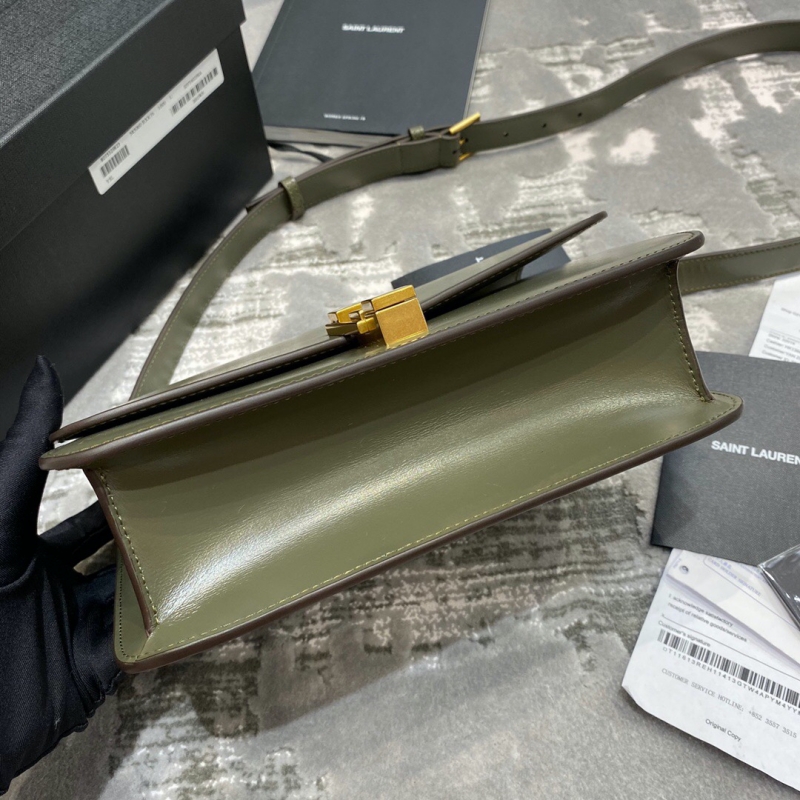 285060 YSL圣羅蘭女包 CARRE光滑皮革肩背包 卡其綠