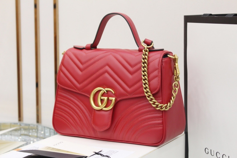 498110 Gucci古馳 GG Marmont系列小號手提包 芙蓉紅