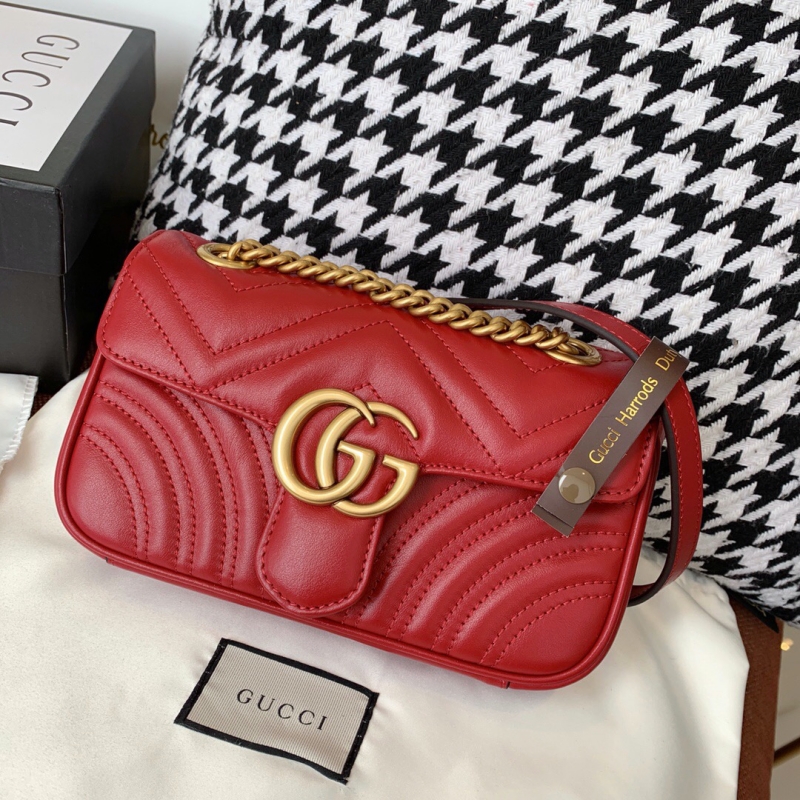 446744 Gucci古馳女包 GG Marmont 絎縫迷你手袋 紅色