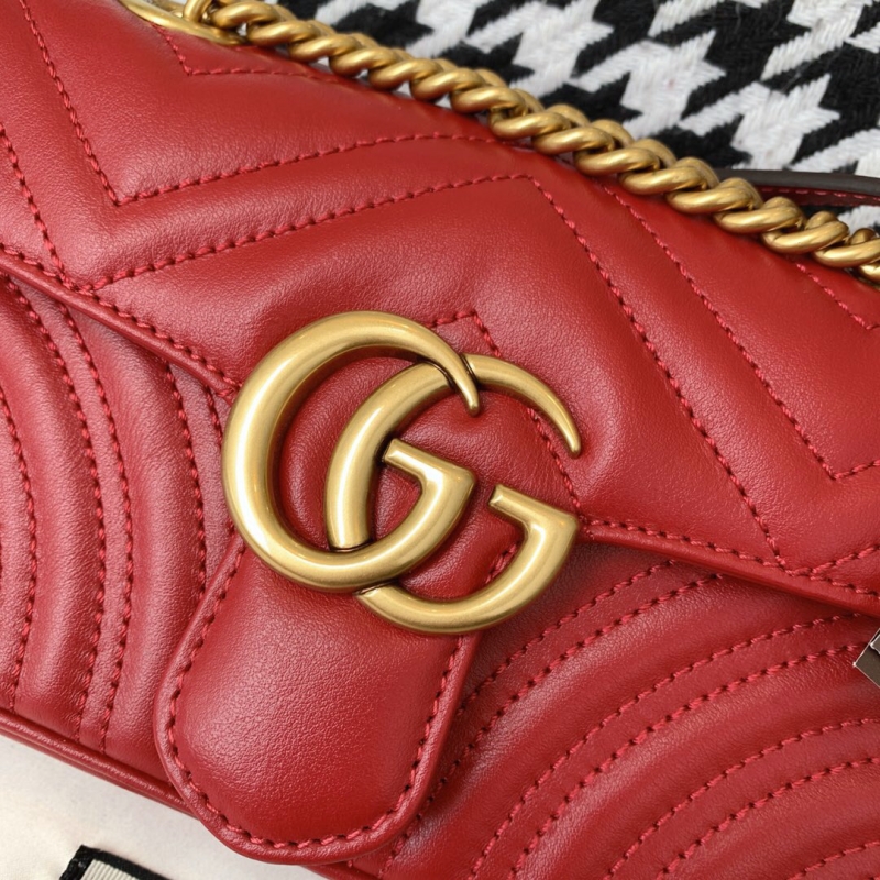 446744 Gucci古馳女包 GG Marmont 絎縫迷你手袋 紅色