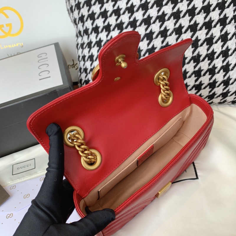 446744 Gucci古馳女包 GG Marmont 絎縫迷你手袋 紅色