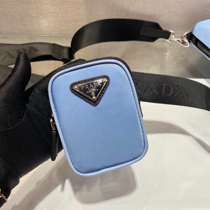 2VH113 Prada普拉達尼龍和Saffiano皮革單肩包 三合一郵差包 藍色
