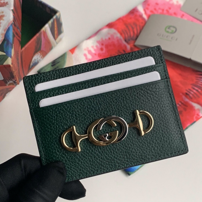 570679 Gucci Zumi系列卡片夾 粒面皮革卡包 祖母綠