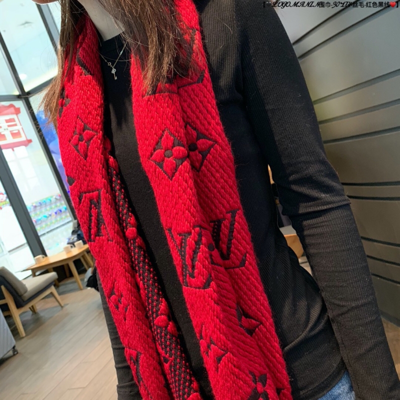 M72432 LV Logomania 圍巾 LV女士羊毛圍巾 紅色