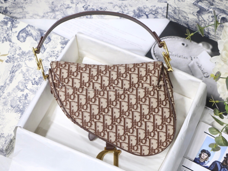 M0446 Dior Saddle手提包 棕色天鵝絨 Oblique 印花馬鞍包
