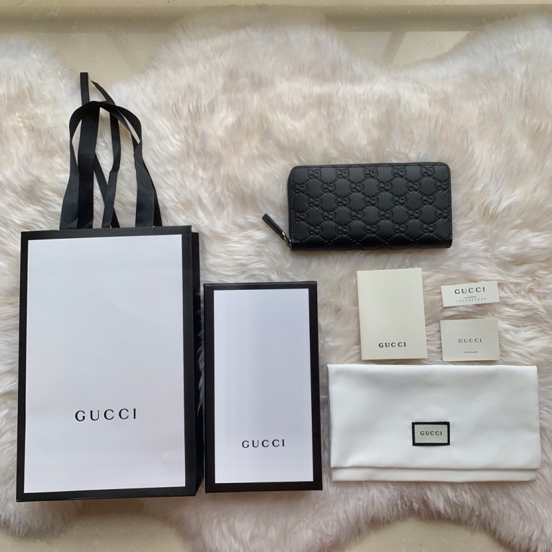 307987 Gucci Signature皮革全拉鏈式錢包 Gucci男士錢包 黑色