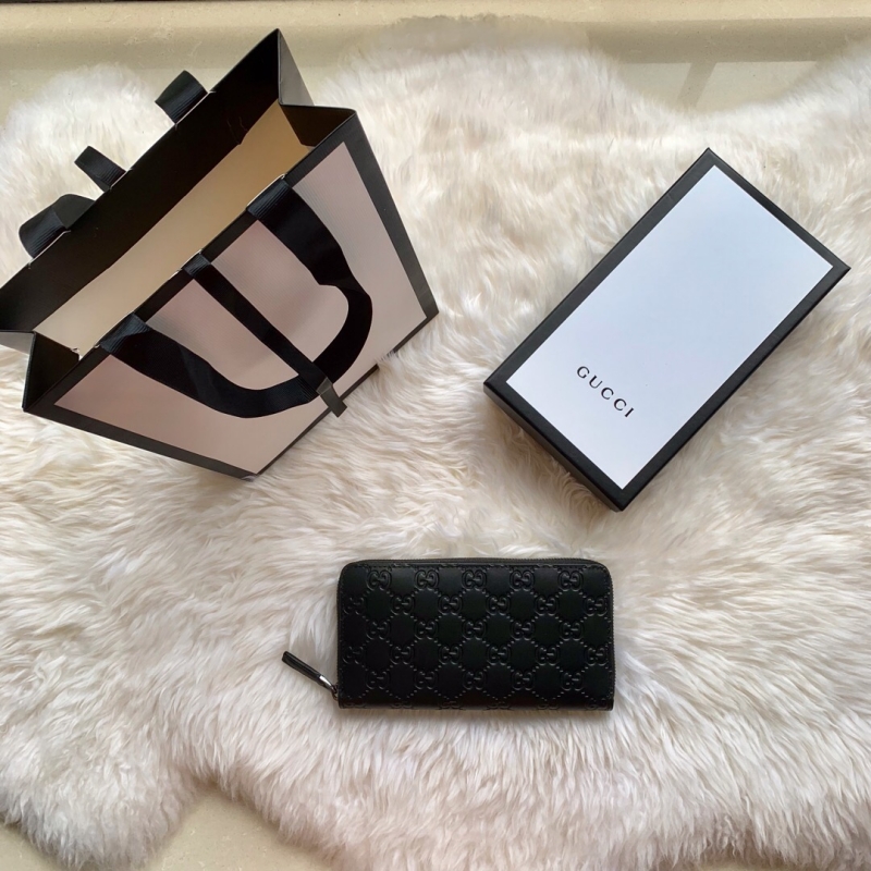 307987 Gucci Signature皮革全拉鏈式錢包 Gucci男士錢包 黑色