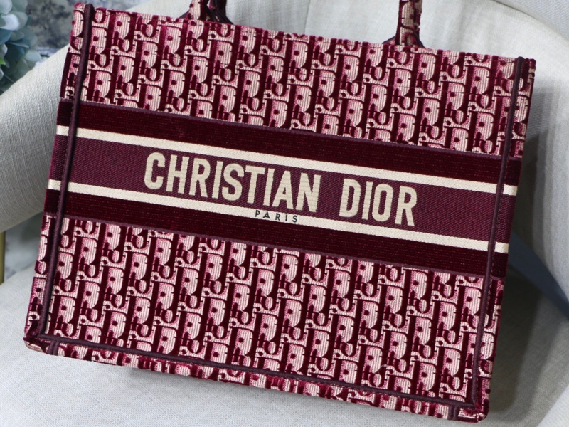 M1296 Dior Book Tote 小號手袋 酒紅色天鵝絨 Oblique 印花