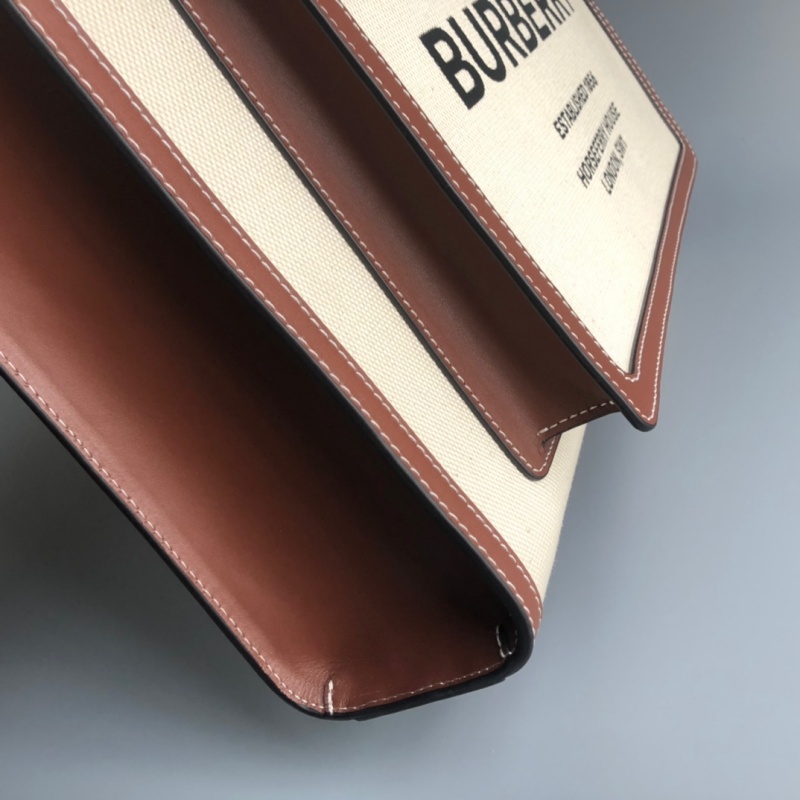 巴寶莉Burberry中號雙色帆布拼皮革口袋包 巴寶莉托特包 棕色