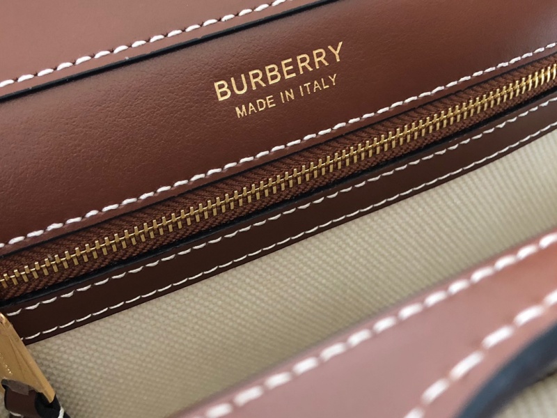 80367841 巴寶莉Burberry小號雙色帆布拼皮革口袋包 巴寶莉托特包 棕色