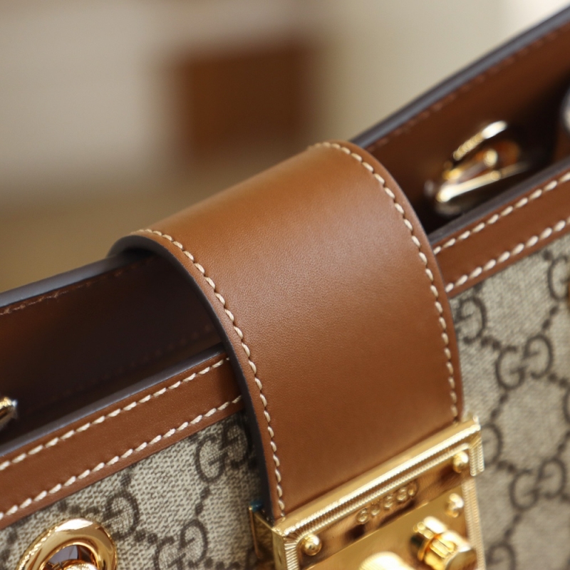498156 Gucci Padlock系列小號GG肩背包 棕色皮邊