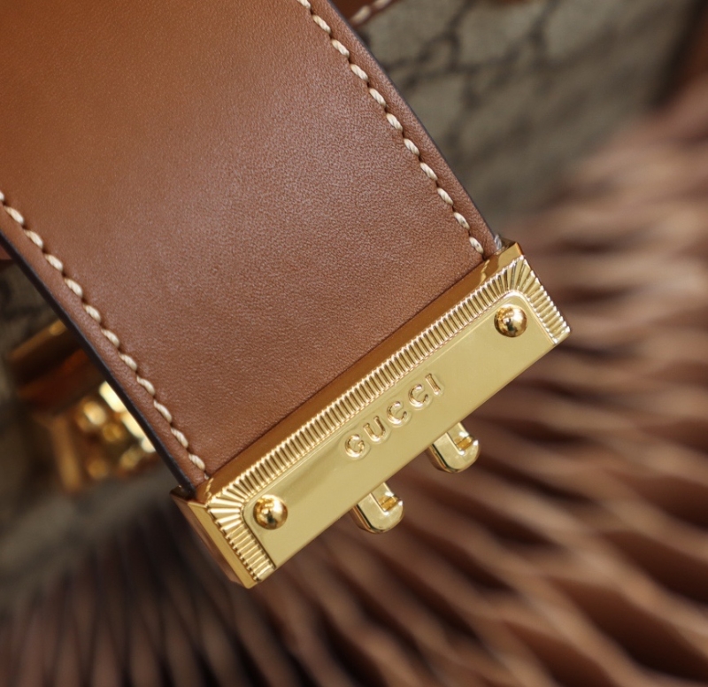 498156 Gucci Padlock系列小號GG肩背包 棕色皮邊