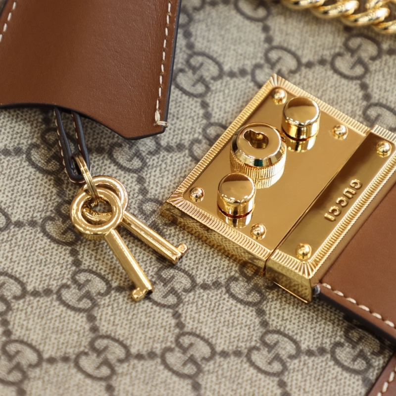 498156 Gucci Padlock系列小號GG肩背包 棕色皮邊