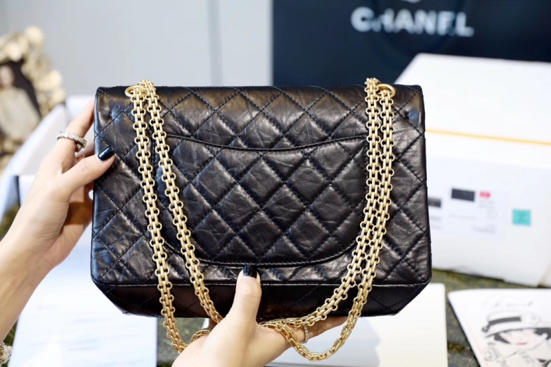 A37587 Chanel2.55經典款復古小牛皮與金色金屬 大號黑色