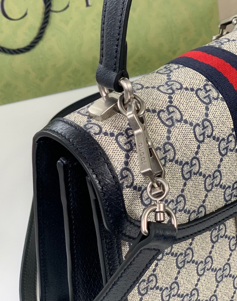 651055 古馳Gucci Ophidia系列GG小號手提包 藍色皮革滾邊