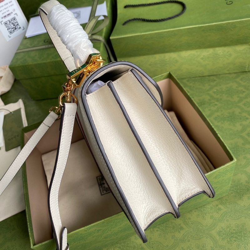 651055 古馳Gucci Ophidia系列織帶皮革小號手提包 白色