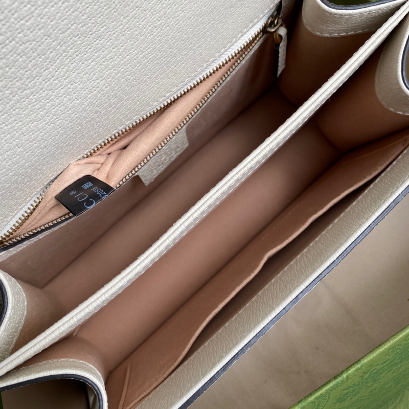 651055 古馳Gucci Ophidia系列織帶皮革小號手提包 白色