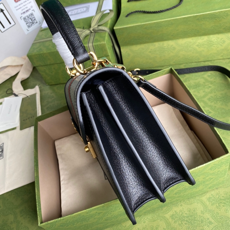 651055 古馳Gucci Ophidia系列織帶皮革小號手提包 黑色