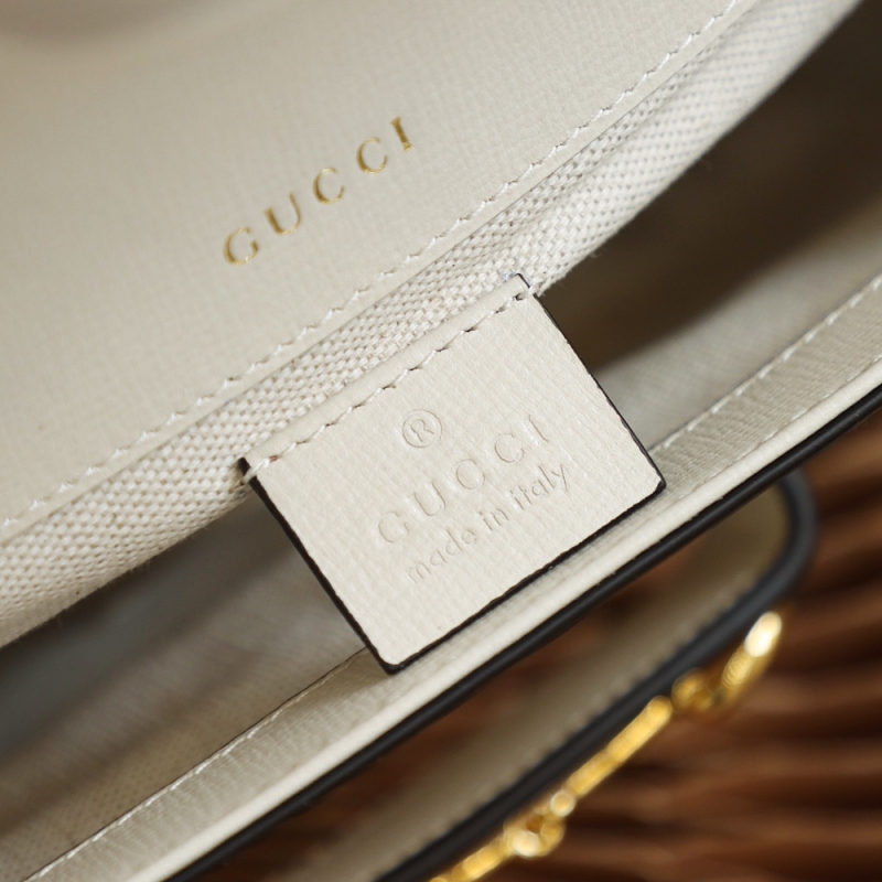 658574 Gucci 馬銜扣1955系列GG迷你手袋 Gucci馬鞍包 白色皮革