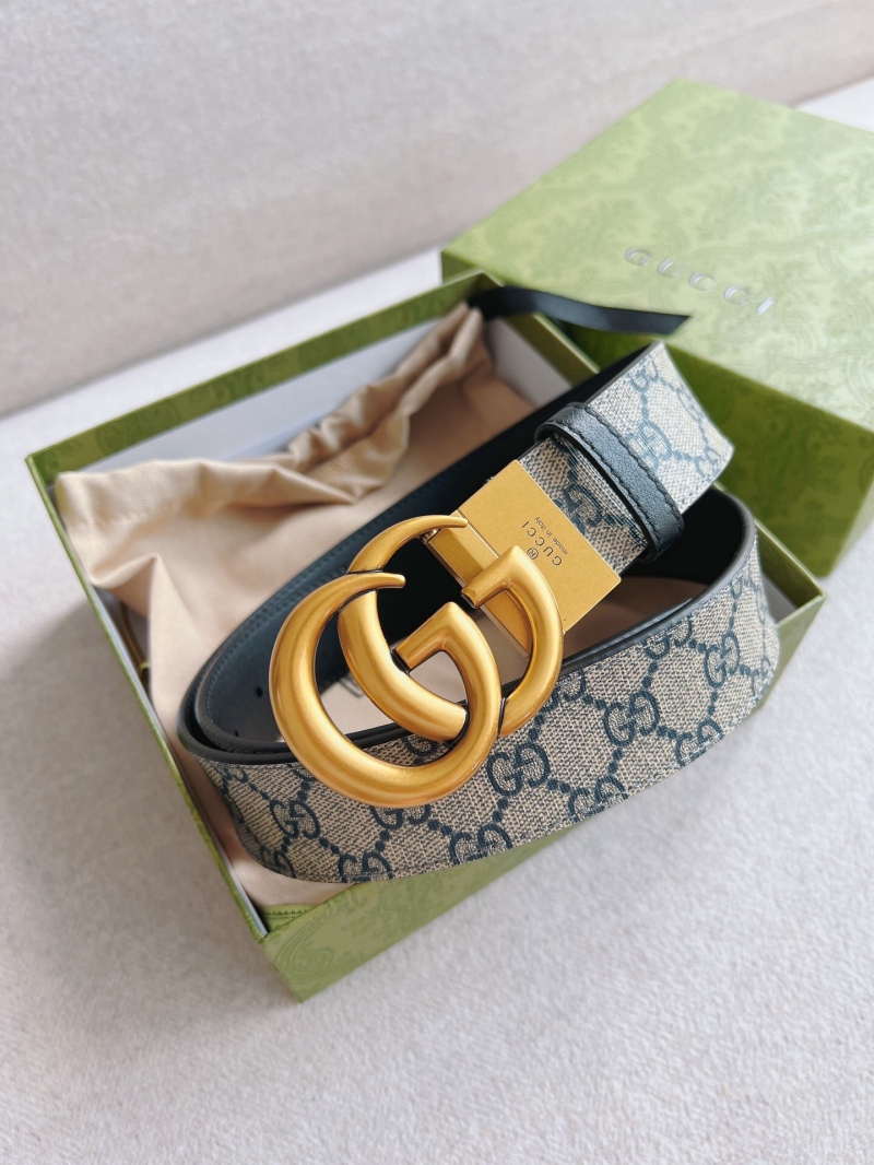627055 Gucci 雙G帶扣雙面腰帶 GG Supreme帆布皮帶 Gucci男士腰帶 金扣