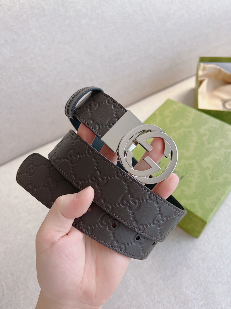 411924 Gucci互扣式雙G帶扣 Signature皮革男士腰帶 藍色