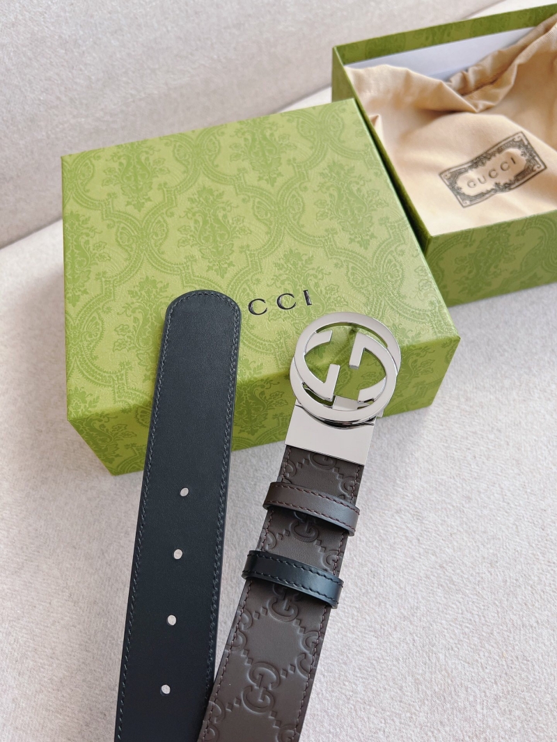 411924 Gucci互扣式雙G帶扣 Signature皮革男士腰帶 藍色