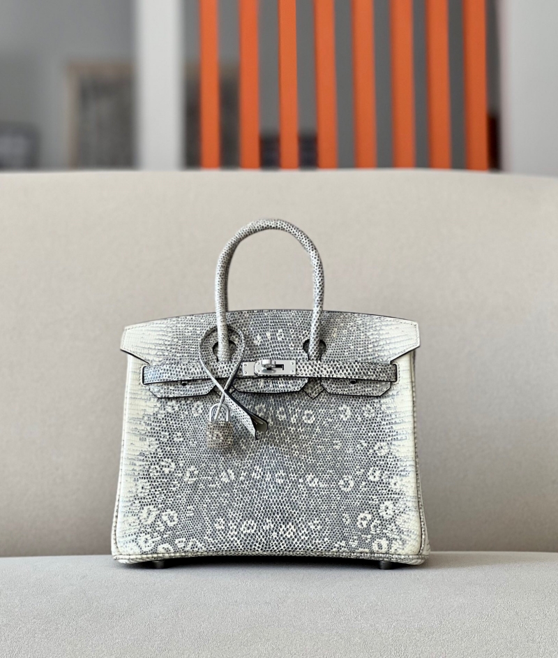 愛馬仕Hermes Birkin25 愛馬仕鉑金包 純手工定制版 蜥蜴皮 雪花原色