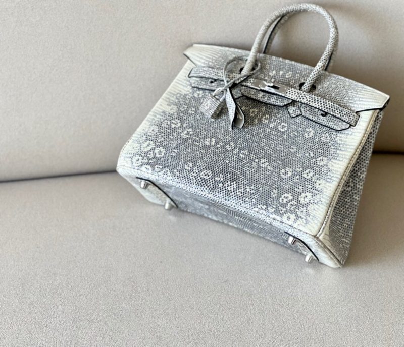 愛馬仕Hermes Birkin25 愛馬仕鉑金包 純手工定制版 蜥蜴皮 雪花原色