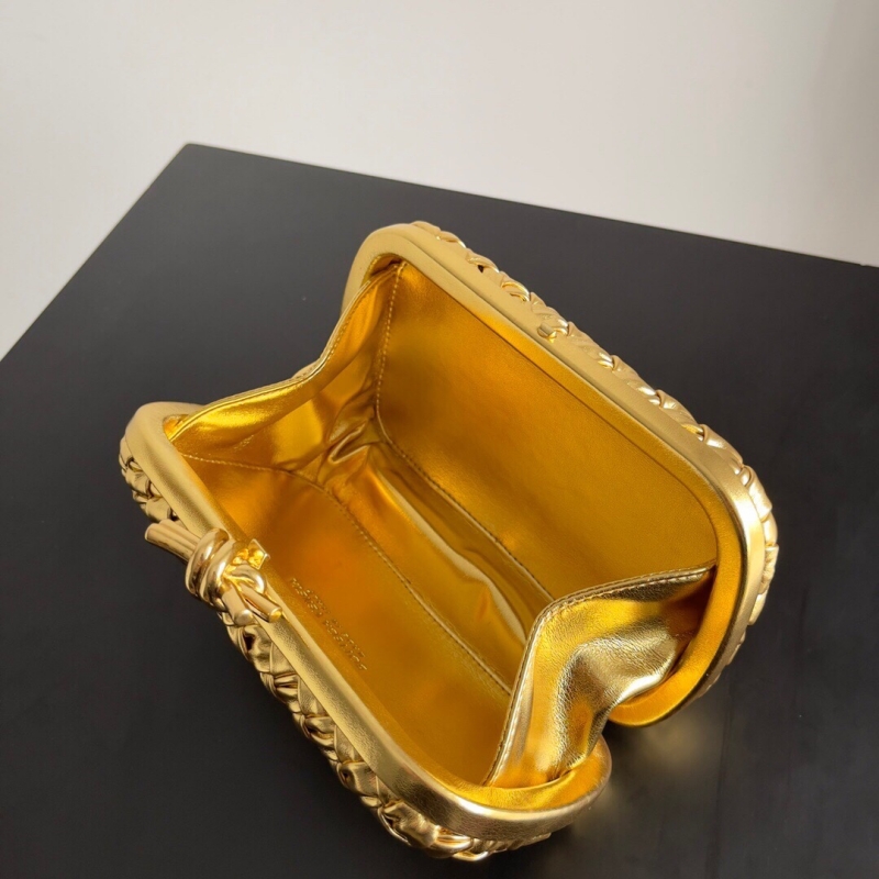 Bottega Veneta 寶緹嘉 Foulard Intreccio編織皮革晚裝包 BV晚宴包 金色