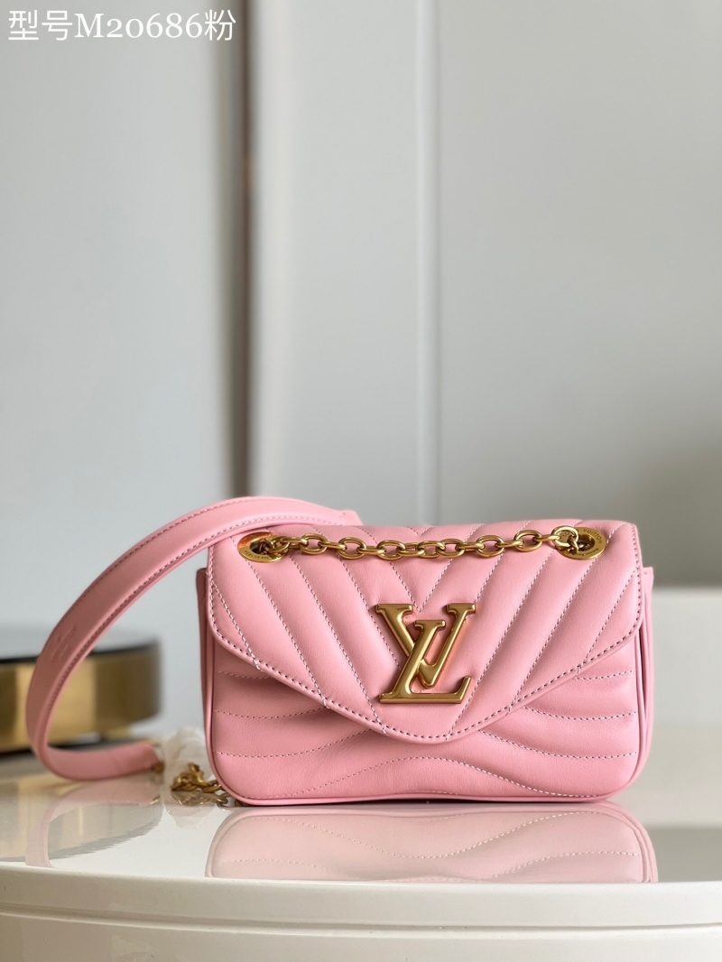 M20853 LV NEW WAVE 小號鏈條包 絎縫牛皮單肩斜挎包 粉色