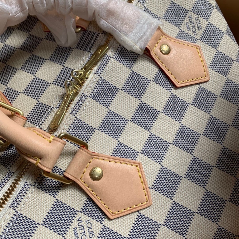 N41374 LV Speedy 25 手袋(配肩帶)Damier Azur 涂層帆布枕頭包