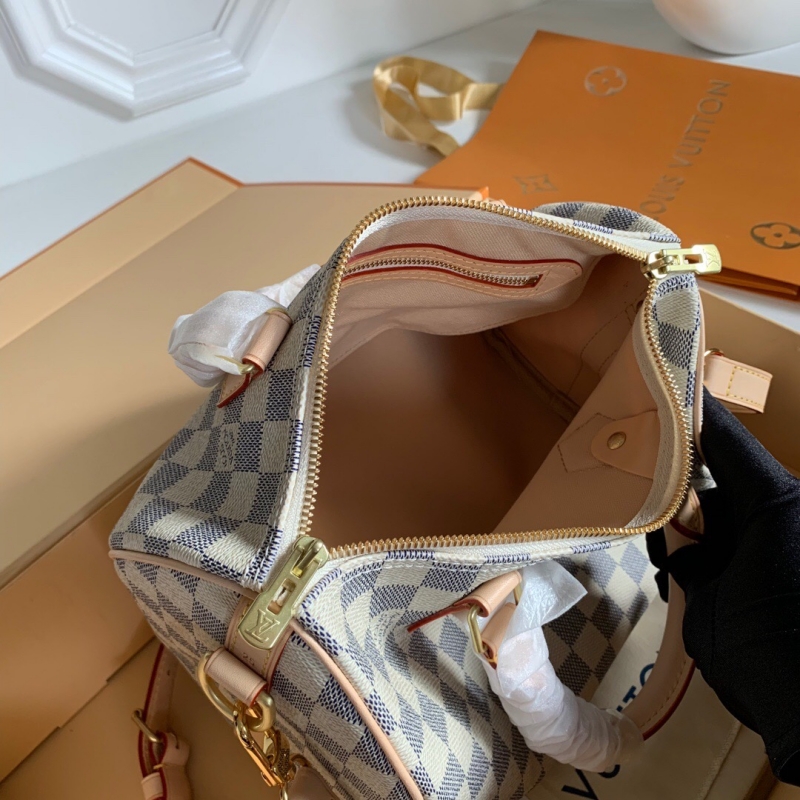 N41374 LV Speedy 25 手袋(配肩帶)Damier Azur 涂層帆布枕頭包