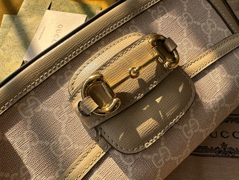 735178 Gucci Horsebit 1955系列肩背包 古馳頭提單肩包 米白色