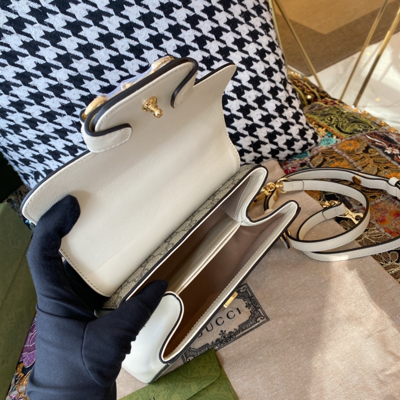 703848 Gucci Horsebit 1955系列迷你手袋 古馳女士單肩手提包 白色