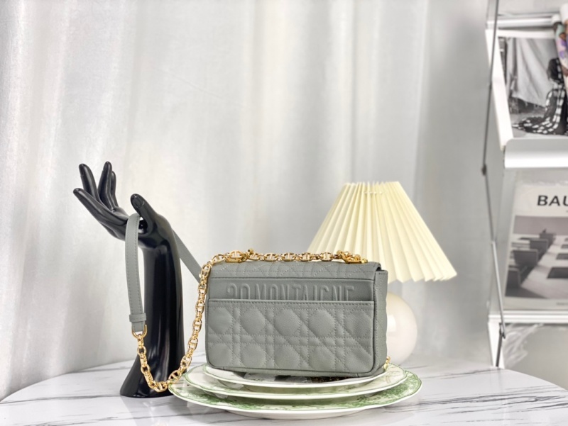 M9241 迪奧DIOR CARO 小號手袋 柔軟牛皮革藤格紋 巖石灰色