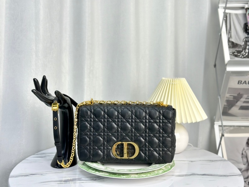 M9243 迪奧DIOR CARO 大號手袋 柔軟牛皮革藤格紋 黑色