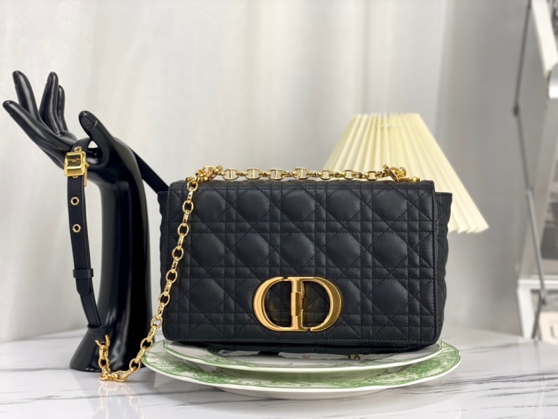 M9242 迪奧DIOR CARO 中號手袋 柔軟牛皮革藤格紋 黑色