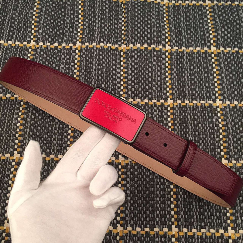 DG官網新款同步 DG男士板扣原單進口頭層小牛皮腰帶 紅色