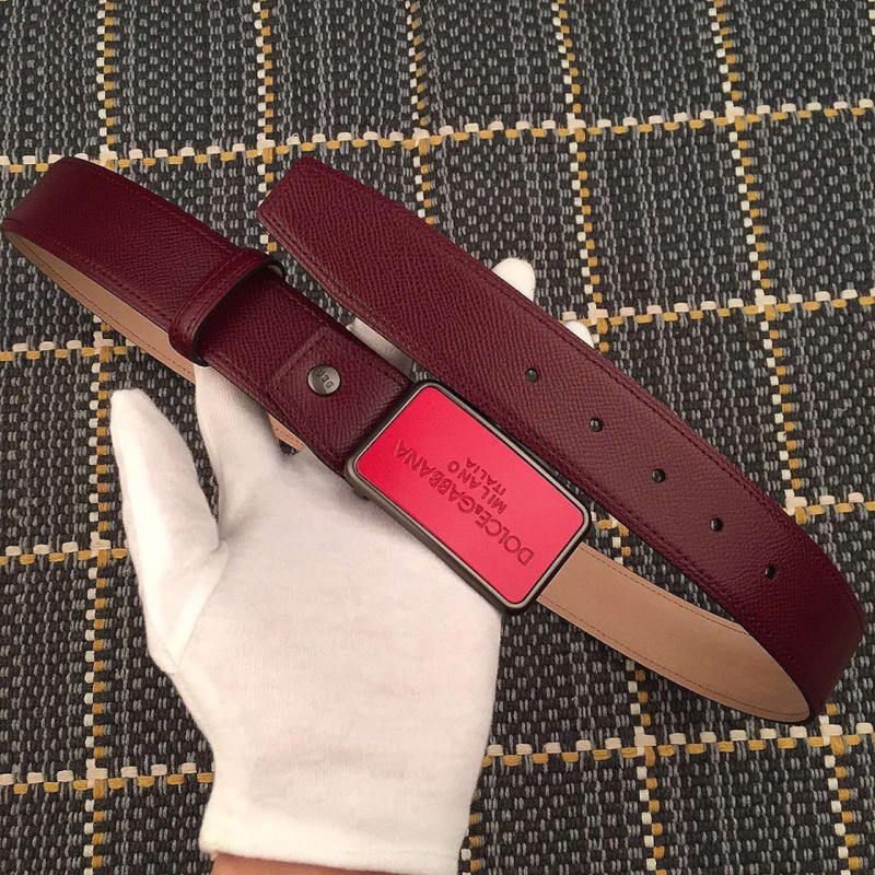 DG官網新款同步 DG男士板扣原單進口頭層小牛皮腰帶 紅色
