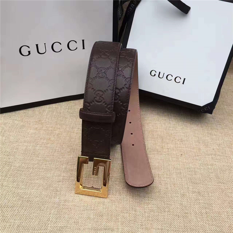 Gucci 金色扣腰帶 內(nèi)襯頭層樹膏磨砂皮底腰帶 Gucci皮帶
