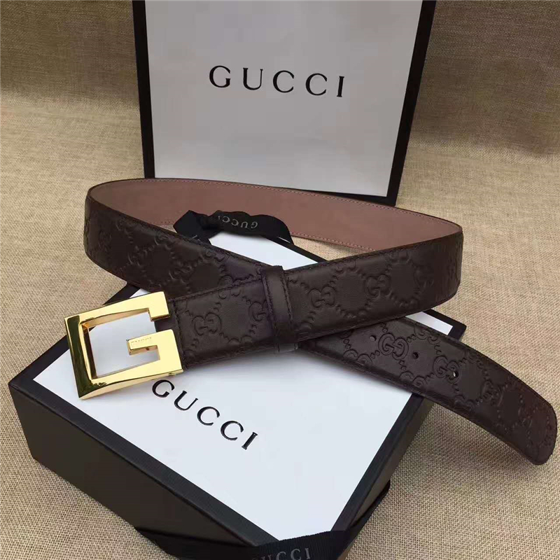 Gucci 金色扣腰帶 內(nèi)襯頭層樹膏磨砂皮底腰帶 Gucci皮帶