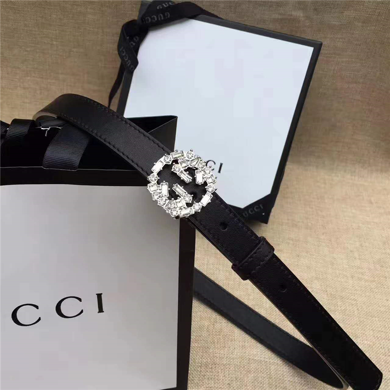 Gucci原版 牛皮搭配原單水晶 雙G扣頭 彰顯超凡品味 頂級精品