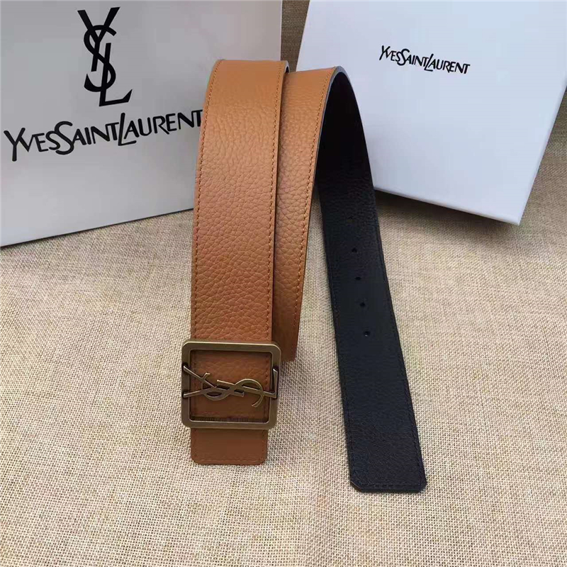 圣羅蘭 SYL 頭層牛皮荔枝紋 原單扣頭 雙面可用