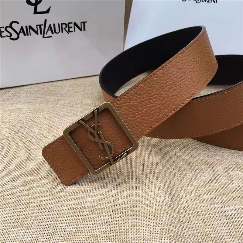 圣羅蘭 SYL 頭層牛皮荔枝紋 原單扣頭 雙面可用