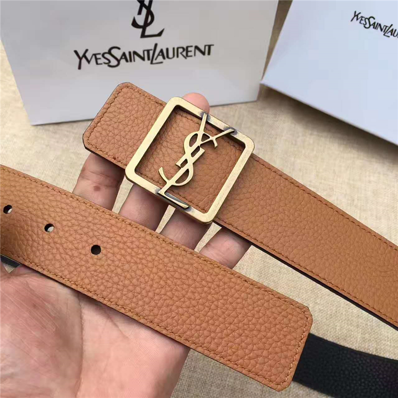 圣羅蘭 SYL 頭層牛皮荔枝紋 原單扣頭 雙面可用