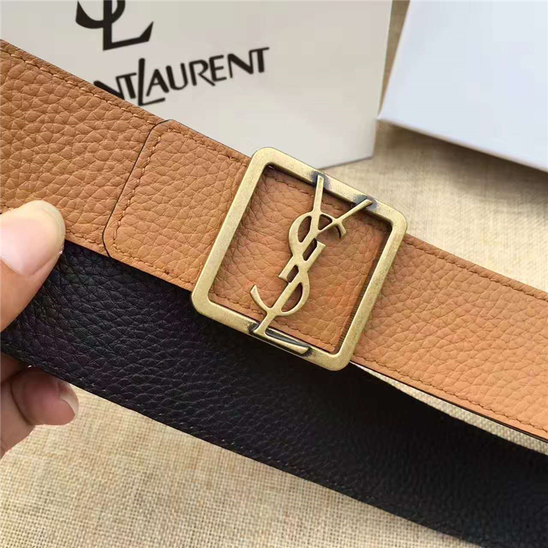 圣羅蘭 SYL 頭層牛皮荔枝紋 原單扣頭 雙面可用