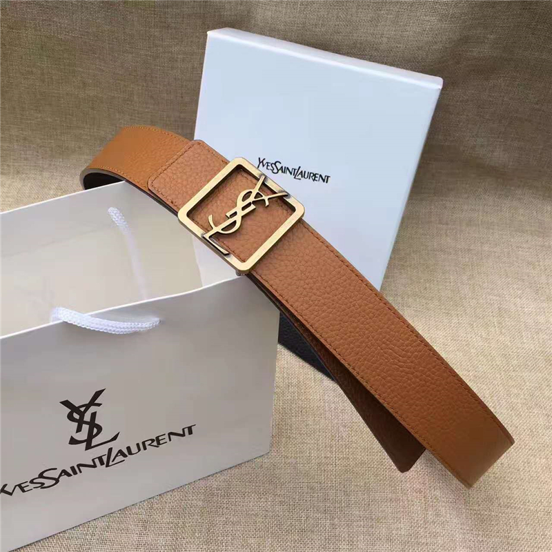 圣羅蘭 SYL 頭層牛皮荔枝紋 原單扣頭 雙面可用