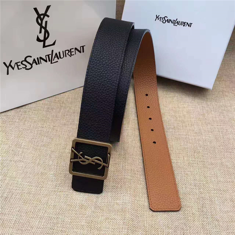 圣羅蘭 SYL 頭層牛皮荔枝紋 原單扣頭 雙面可用