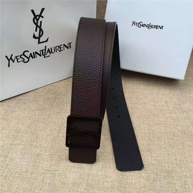 圣羅蘭 SYL 頭層牛皮荔枝紋 原單扣頭 雙面可用